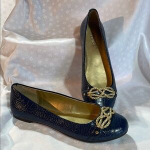 American Living Blue and Gold Flats with Elegant Chain Detail brand new